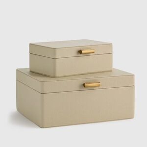 🌿New! QUINCE Shagreen Leather Decorative Boxes (Set of 2) Cream 5893